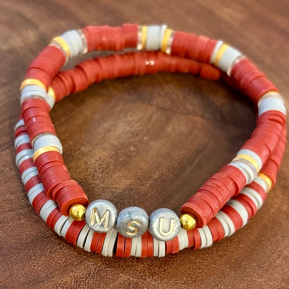 NWT handcrafted maroon and Gray Beaded Bracelet set